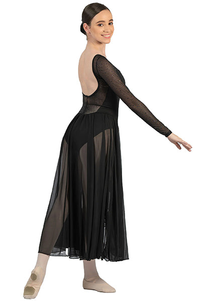 long sleeve dress with open back Body Wrappers TW617 Adult Twinkle Open Back Mesh Long Sleeve Dress