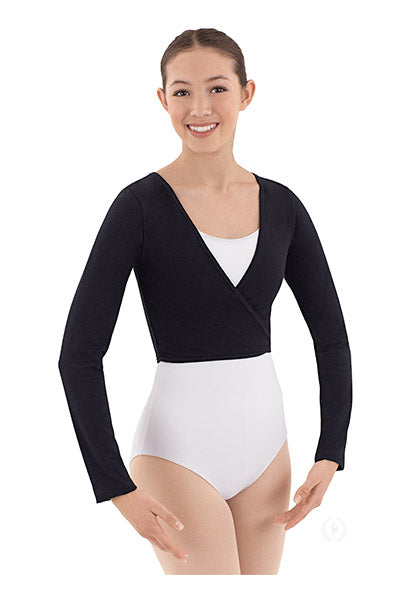 Eurotard 10523C Girls Long Sleeve Cotton Lycra® Ballet Wrap Sweater Black