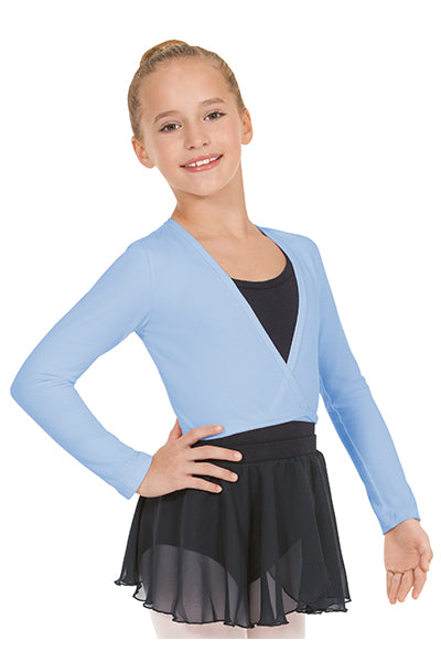 Eurotard 10523C Girls Long Sleeve Cotton Lycra® Ballet Wrap Sweater Light Blue