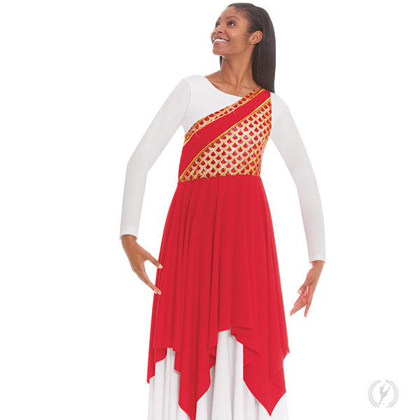 red and gold praise dance dress Amazon.com: AFAVOM Women Metallic Sequin Praise Dance Dress - Asymmetric Ruffle Chiffon Overlay, Long Sleeve, Irregular Handkerchief Hem, Liturgical Lyrical Worship Dancewear Costume