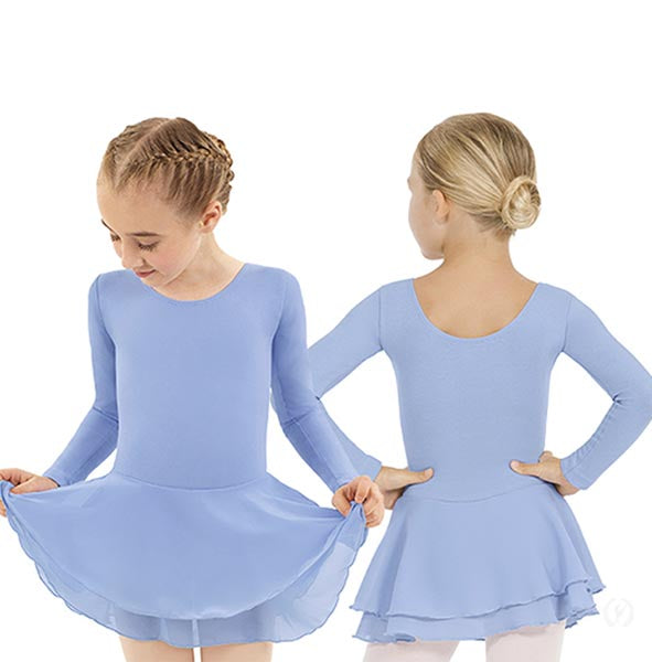 Eurotard Girls Cotton Lycra® Long Sleeve Dance Dress 10465 Light Blue