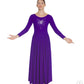 Eurotard 11030 Womens Front Lined Long Sleeve Praise Dress with Rhinestone Radiant Cross Purple