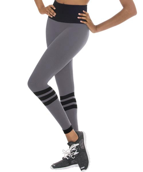 Eurotard 34952 Womens Seamless Microfiber Striped Leggings with Tummy Control Waist