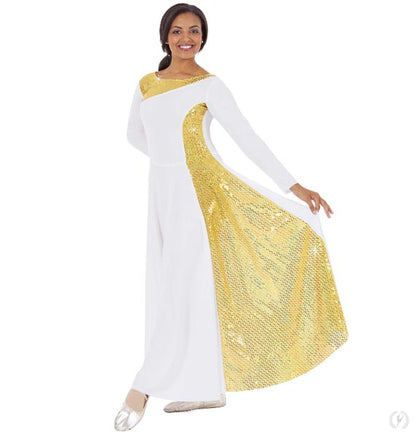 Eurotard 42867 Diamond Glory Praise Dress - CLEARANCE White/Gold