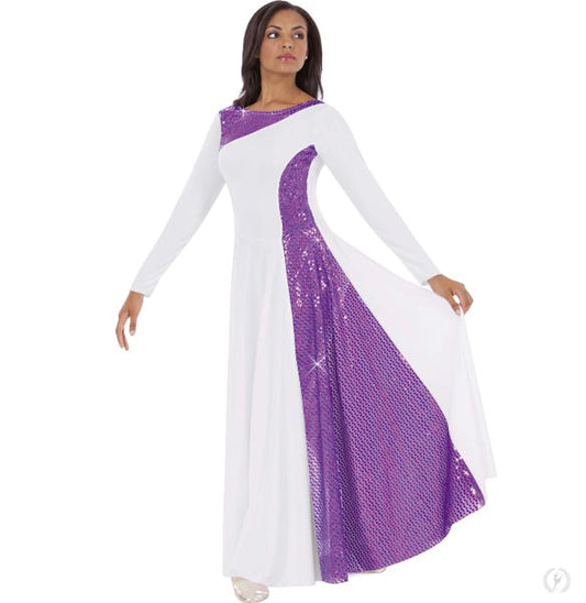 Eurotard 42867 Diamond Glory Praise Dress - CLEARANCE White/Purple
