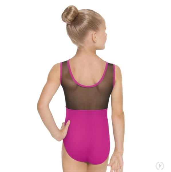 Eurotard  44586 Girls Mesh Back Tank Leotard Fuschia/Black