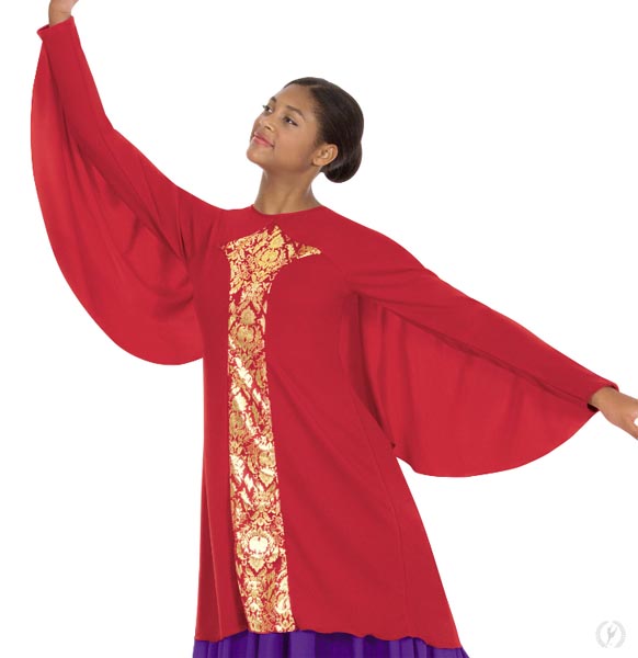 Eurotard 49894 Adult Praise Dance Revival Collection Wing Tunic - CLEARANCE Red