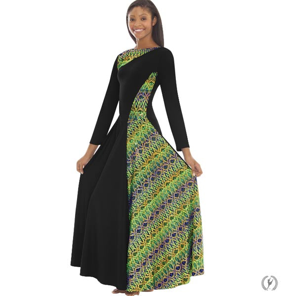 Eurotard 63867 Joyful Praise Asymmetrical Dress - CLEARANCE Black/Lime