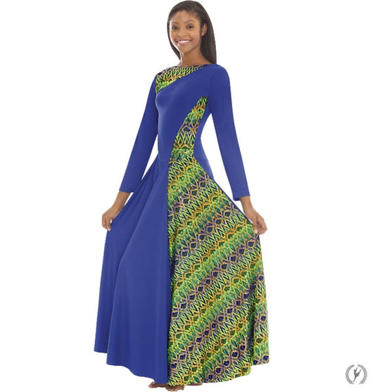 Eurotard 63867 Joyful Praise Asymmetrical Dress - CLEARANCE Royal/Lime