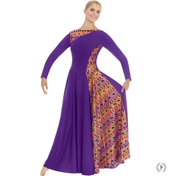 Eurotard 63867 Joyful Praise Asymmetrical Dress - CLEARANCE Purple/Orange