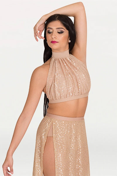 Body Wrappers TW600 Performance Sheer Twinkle Mesh Halter Bra Top Nude