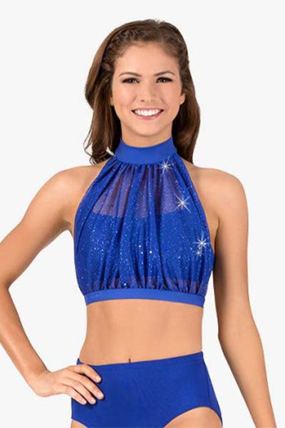 Body Wrappers TW600 Performance Sheer Twinkle Mesh Halter Bra Top Royal