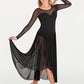 Body Wrappers TW617 Adult Twinkle Open Back Mesh Long Sleeve Dress Black