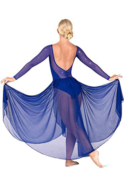 Body Wrappers TW617 Adult Twinkle Open Back Mesh Long Sleeve Dress Body Wrappers TW617 Adult Twinkle Open Back Mesh Long Sleeve Dress