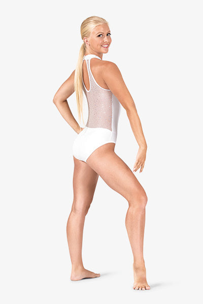 Body Wrappers TW620 Twinkle Mesh High Neck Tank Leotard White