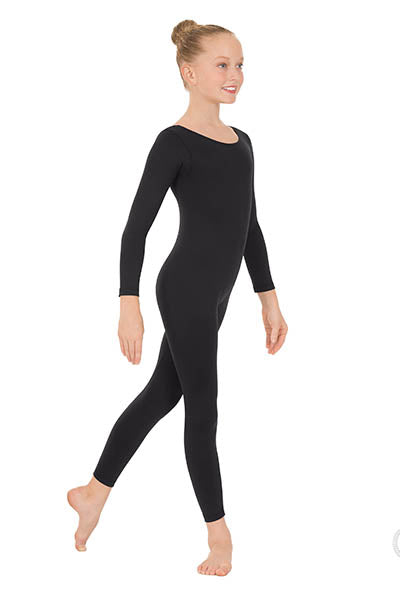 Eurotard 10529 Youth Unisex Cotton Lycra® Long Sleeve Unitard Black