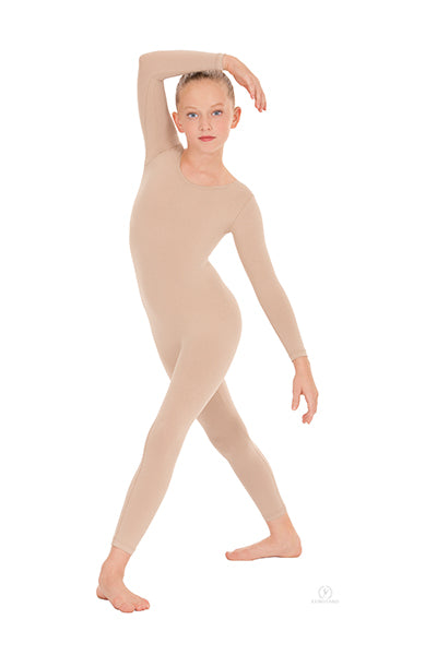 Eurotard 10529 Youth Unisex Cotton Lycra® Long Sleeve Unitard Nude