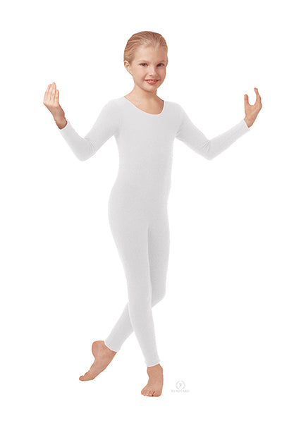 Eurotard 10529 Youth Unisex Cotton Lycra® Long Sleeve Unitard White