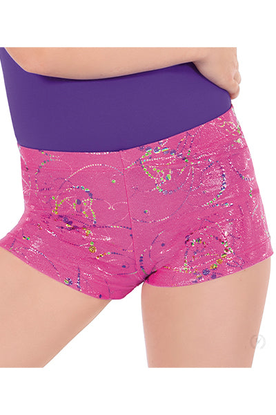 Eurotard 30535 Girls Metallic Splatter Printed Booty Shorts Fuschia