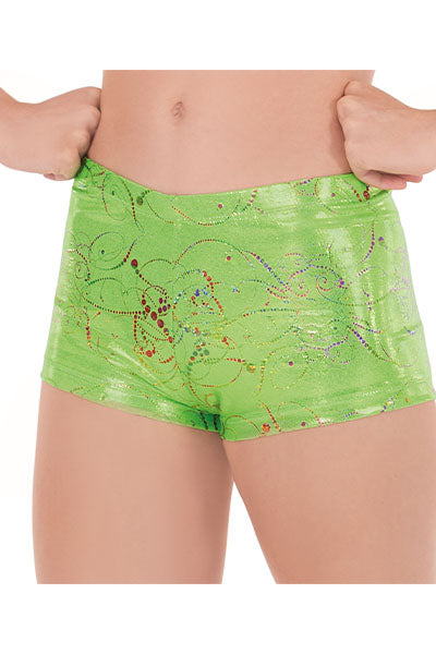Eurotard 30535 Womens Metallic Splatter Printed Booty Shorts Lime