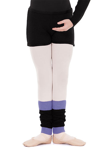 Eurotard 72509C Girls Soft Knit 14" Long Two Tone Legwarmers Black/Lilac