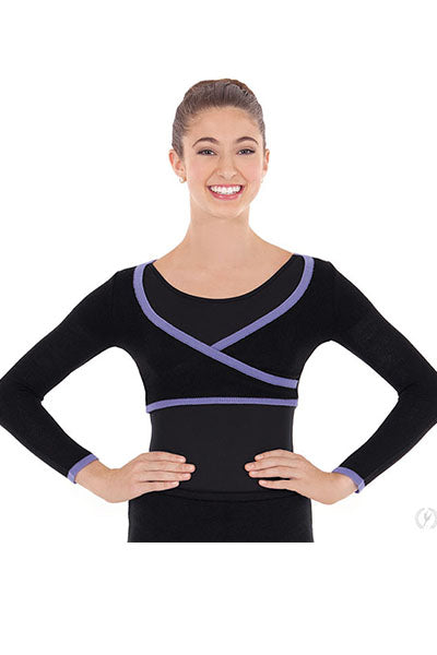 Eurotard 72510 Womens Soft Knit Two Tone Mock Wrap Mini Ballet Sweater Black/Lilac