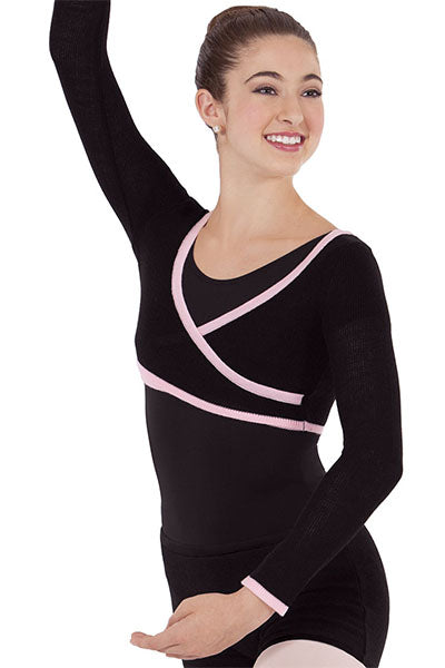 Eurotard 72510 Womens Soft Knit Two Tone Mock Wrap Mini Ballet Sweater Black/Pink