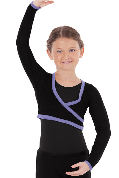 Eurotard 72510C Girls Soft Knit Two Tone Mock Wrap Mini Ballet Sweater Black/Lilac