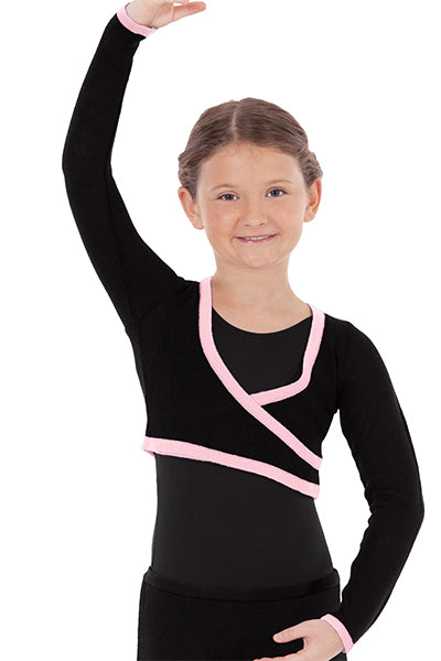 Eurotard 72510C Girls Soft Knit Two Tone Mock Wrap Mini Ballet Sweater Black/Pink