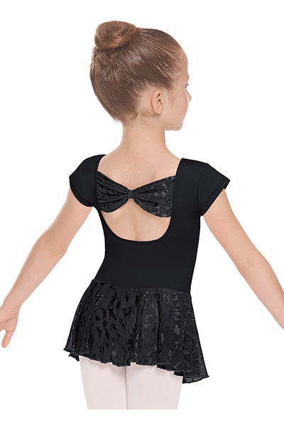 Eurotard 78285 Girls Impression Mesh Bow Back Short Sleeve Dance Dress Black Back