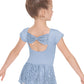 Eurotard 78285 Girls Impression Mesh Bow Back Short Sleeve Dance Dress Light Blue back