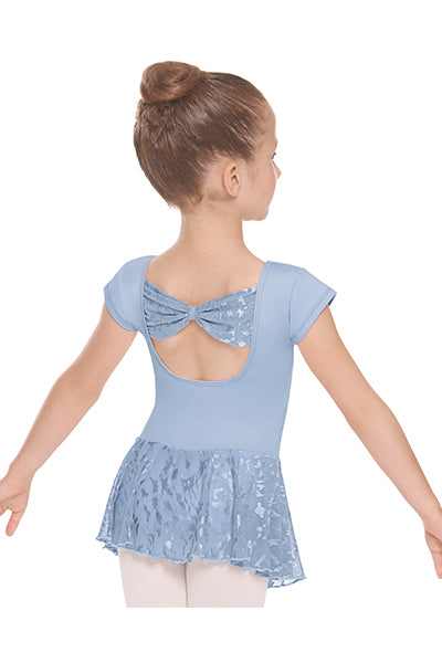 Eurotard 78285 Girls Impression Mesh Bow Back Short Sleeve Dance Dress Light Blue back