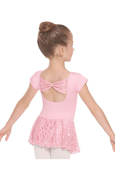 Eurotard 78285 Girls Impression Mesh Bow Back Short Sleeve Dance Dress Pink Back