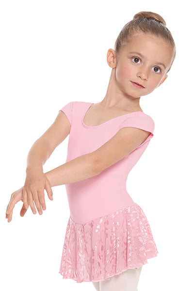 Eurotard 78285 Girls Impression Mesh Bow Back Short Sleeve Dance Dress Pink Front