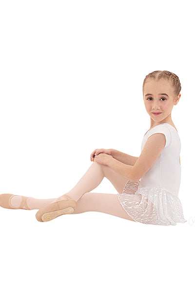 Eurotard 78285 Girls Impression Mesh Bow Back Short Sleeve Dance Dress White