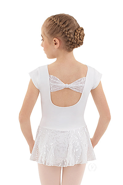 Eurotard 78285 Girls Impression Mesh Bow Back Short Sleeve Dance Dress White Back