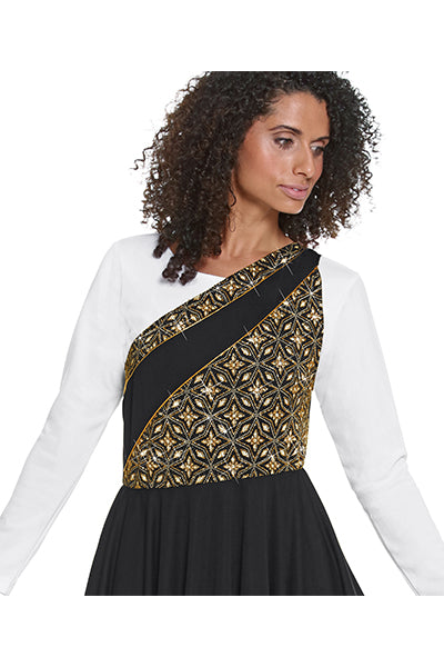 Eurotard 85567C Girls Divine Royalty Asymmetrical Praise Tunic Black/Gold