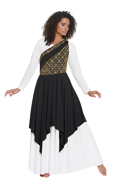 Eurotard 85567 Womens Divine Royalty Asymmetrical Praise Tunic Black/Gold