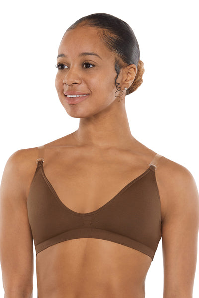 Eurotard 95624 Womens Seamless Padded Wide Band Bra by EuroSkins Mocha Front