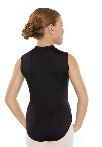 Eurotard 44518c Girls Full Back Zipper Front Mock Neck Leotard Black/Black Back