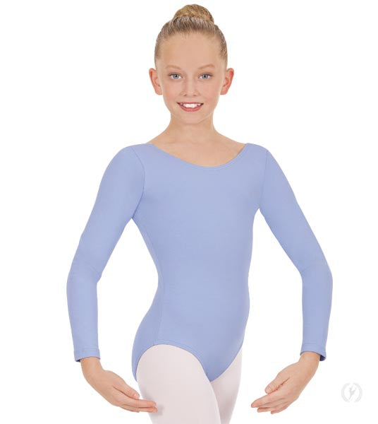 Eurotard 44265C Girls Microfiber Long Sleeve Leotard Light Blue