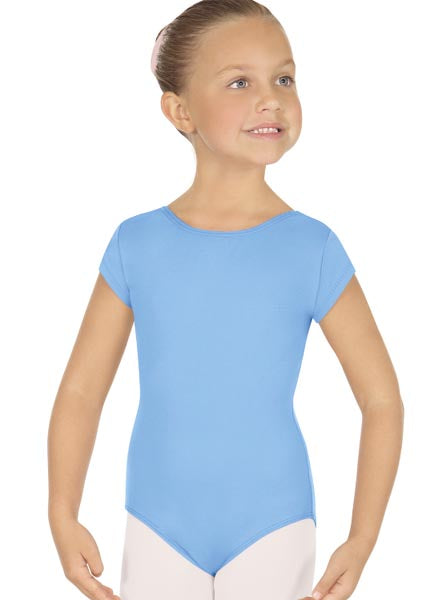 Eurotard 44475C Girls Microfiber Short Sleeve Leotard Light Blue