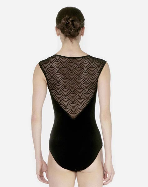 Lulli LUF755 Cap Sleeve Velvet Leotard Black Back