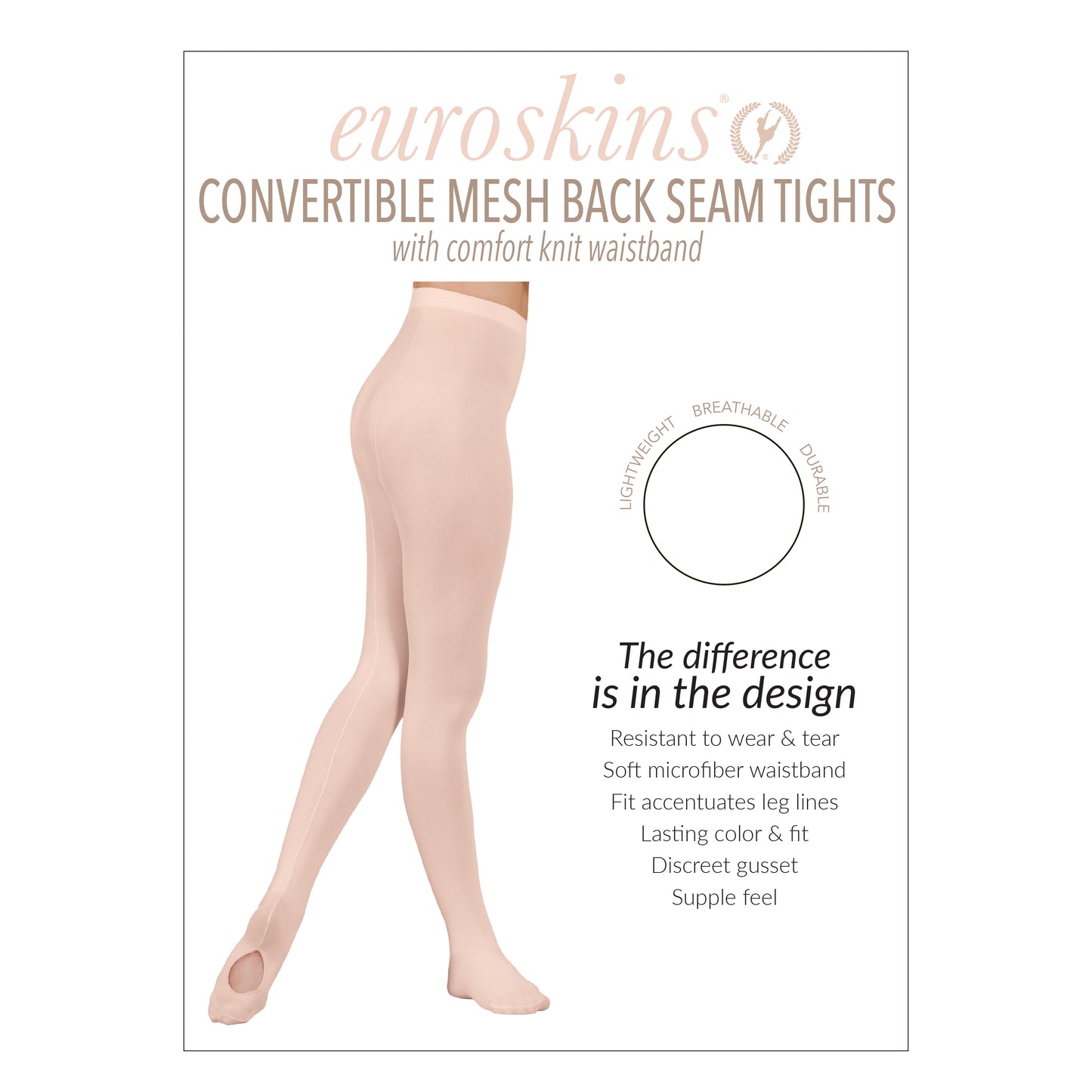 Eurotard 219 Adult Professional Mesh Back Seam Convertible Tights by EuroSkins