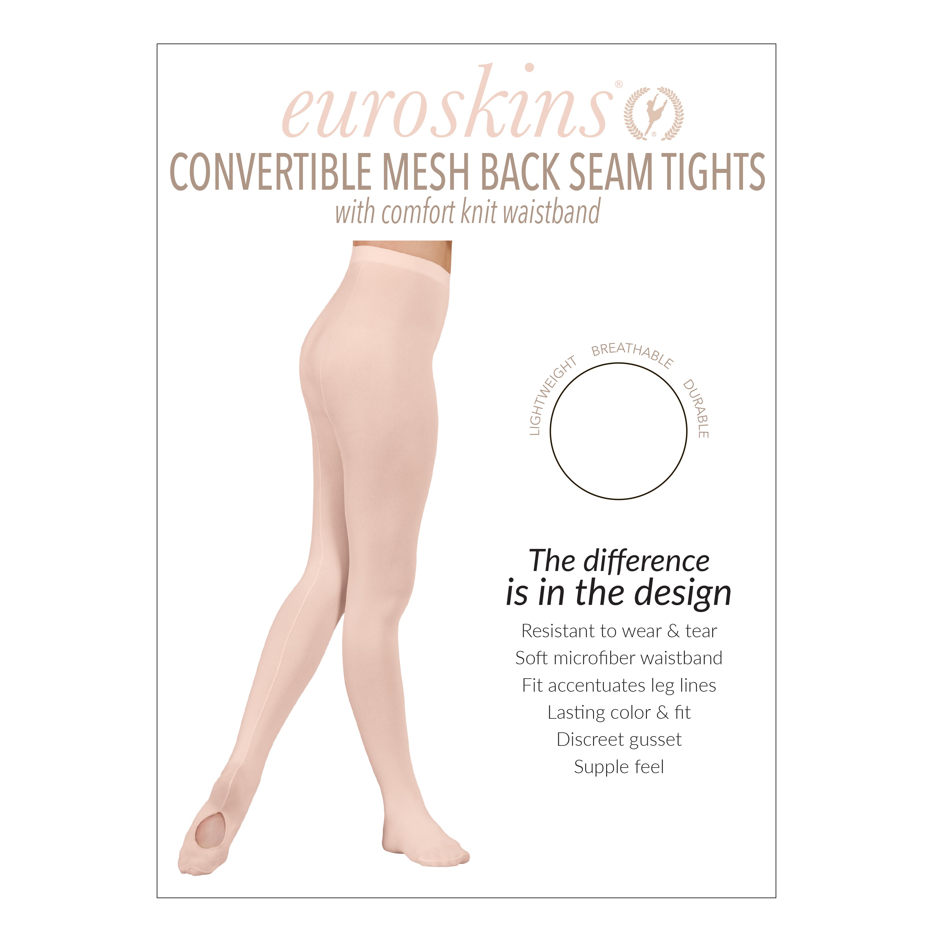 Eurotard 219 Womens Professional Mesh Back Seam Convertible Tights