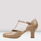 Bloch S0390L Ladies Splitflex T-Strap 2.5 Inch Heel Character Shoes tan color left side