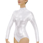 eurotard 19131 womens metallic mock neck long sleeve leotard silver