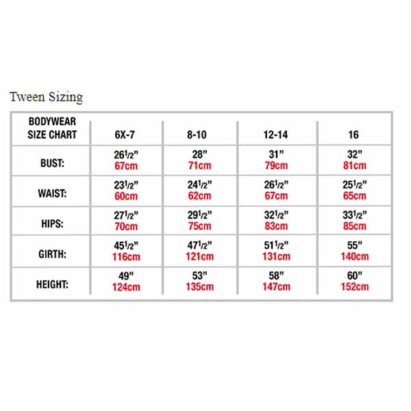 body wrappers mt150 girls microtech camisole dance dress tween sizing chart